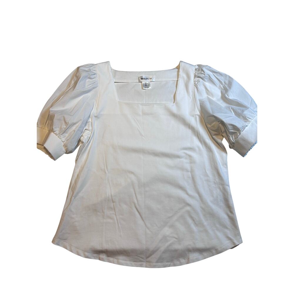 Bailey 44 White Puff Sleeve Square Neck Blouse Size Large Elegant Top - Picture 2 of 6